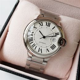 Classic brand Men Roman Number Wristwatch Stainless steel Sport Watches Male Automatic Mechanical calendar clock 45mm