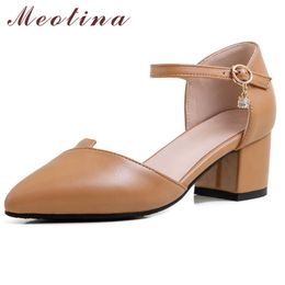 Meotina Shoes Women High Heels Two-Piece Pumps Pointed Toe Square Heel Buckle Strap Shoes Lady Summer Black Beige Large Size 43 210608