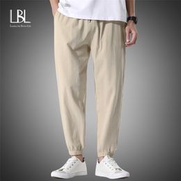 Straight Pants Men's Fashion Solid Elastic Waist Casual Men Streetwear Loose Japanese Cotton Trousers Mens Bottoms 210715