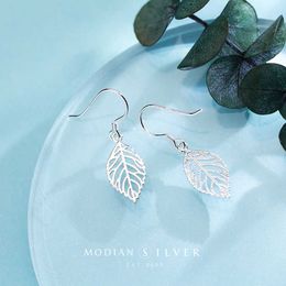 100% Real 925 Sterling Silver Tree Leaves Drop Earrings for Women Simple Dangle Luxury Pendientes Accessries 210707