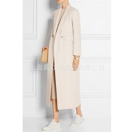 Women Winter Coat Wool Double breasted cashmere Vintage Elegant jacket Fashion Outerwear White X-Long Female 210909