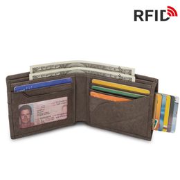 Wallet Men Anti Theft 2021 Male RFID Blocking Pull Business Card Holder Ultrathin Genuine Leather Cowhide High-quality