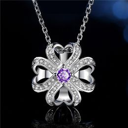 Crystal Womens Necklaces Pendant Love Plated 18K gold love grass lucky inlaid Diamond Silver