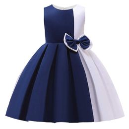 Elegant Girls Bow Lace Puff Princess Dress Girl Wedding Birthday Party Dress Ball Gown Dress For Children Stage Show Costumes Q0716