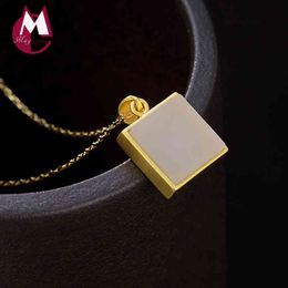 2019 Mosaic natural stone Jade Amulet best friend Necklace Pendant 100% 925 Sterling Silver Women initial Neckalce Jewelry R03