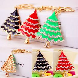 Bling Bling crystal Keychains Christmas tree Pendant Metal Keychain Christmas tree Key Chain metal Key Ring Gift Unisex