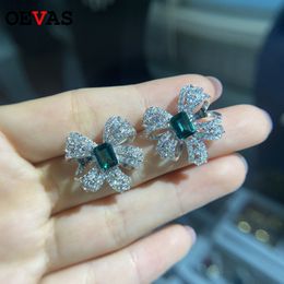 OEVAS Luxury 925 Sterling Silver Created Moissanite Emerald Gemstone Birthstone Ear Studs Earrings Fine Jewellery Wholesale