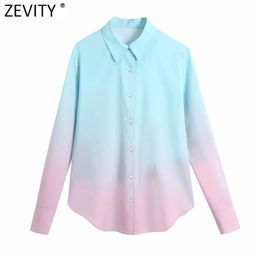 Women Fashion Color Tie Dyed Gradual Smock Blouse Office Ladies Long Sleeve Business Shirts Chic Blusas Tops LS7662 210416