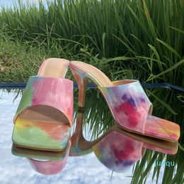 Sandals European And American Fashion Rainbow Slippers Ladies High Heel Large Size Heels Women