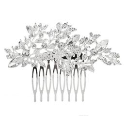 2021 TREAZY Pretty Animal Leaf Flower Designs Sparkling Crystal Imitation Pearls Bridal Hair Combs Tiara Women Wedding Accesories