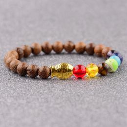 2021 7 Chakra Bracelet Men Metal Gold Fish Beads Natural Wood Buddhist Prayer Buddha Yoga Bracelets For Women Jewellery