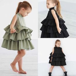 Summer Gown Girls Princess Dresses Cake Kid Girl Party Tutu Dress Sleeveless Birthday Dress For 1 2 3 4 5 6 Years old Clothes Q0716