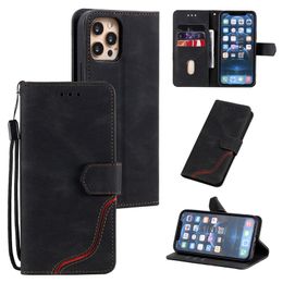 Contrast Color Hybrid Skin Feel Leather Wallet Cases for Samsung S10 S20 S21 S22 A12 A13 A23 A32 A52 A72 A33 A53 A73 Credit ID Slot Holder Hit Male Flip Cover Strap