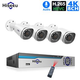 Hiseeu 8CH 4K POE NVR Kit H.265 CCTV Security System 8MP Outdoor Waterproof POE IP Camera Audio Record Video Surveillance Set