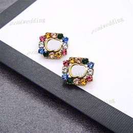 Colorful diamond Earrings Double Letter Charm Luxury Retro Ear Stud High Quality Gold Plated Earring For Women