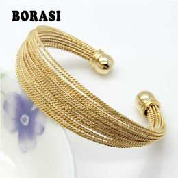 Never Fade Stainless Steel a Lot of Twisted Wire Bracelets Bangles Gold / Rose Gold / Silver Color Women's Fashion Jewelry Q0717