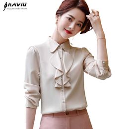Long Sleeve Apricot Shirt Women Ruffles Design Spring Fashion Formal Business Chiffon Blouses Office Ladies Work Tops 210604