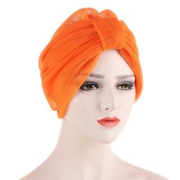 KepaHoo 2022 New Elegant Women Mesh Turban Hat Breathable Summer Muslim Knotted Bonnet Islam Hats Ready to Wear Inner Hijabs