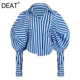 spring and turn-down collar full sleeves striped single breasted shirt female blouse WN23705L 210421