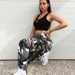 Women High Waist Camouflage Pants Fashion Pantalon Femme Trouser Ankle-Length Sweatpants Cotton Streetwear Camo Pants 210518