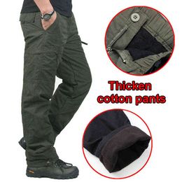 Fleece Thicken Warm Pocket Cargo Tactical Pants Men's Winter Outdoor Fishing Camping Riding Thermal Baggy Cotton Long Trousers H1223