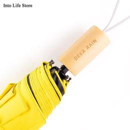 Yellow Sun Umbrella Rain Women UV Cute Parasols Ladies Folding Umbrellas Beach Wooden Handle Gift Ideas UPF50+