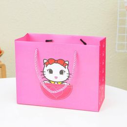 Christmas Decorations Kraft Paper Pink Birthday Party Portable Gift Bag With Handle Children's Days Wholesale Promotional Shopping Bags Of