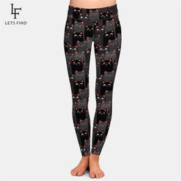 LETSFIND 3D Black and Grey Cats Digital Printing Women High Waist Leggings Fashion High Quaility Plus Size Fitness Leggings 210820