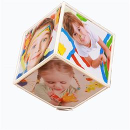 Electric Automatic Rotation Po Frame Art Decor Creative Six sides Po Frame Personality Cube 360 degree Dimensional Frame 210611