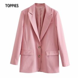 Fashion Pink Blazer Woman Suit Jacket Single Breasted Ladies Formal Office Coat 210421