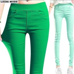 Candy Colour Women's Stretch Pencil Pants for Women Elastic High Waist Skinny Leggins Femme Green Pink White Grey Purple Leggings 211115