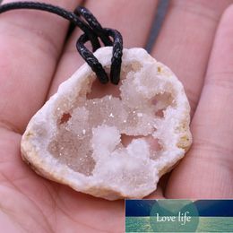 Druzy Agates Necklace for Women Men Crystal Quartz Slice Pendant Necklaces Charms Waxed Thread Natural Stone Pendant 30x40mm