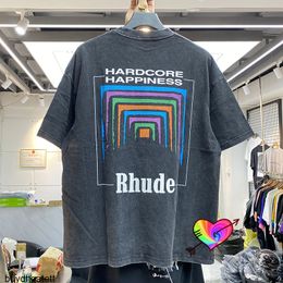 Vintage Rhude T-shirt Men Women High Quality Rhude Box Perspective Tee Slightly Loose Multicolor Short Sleeve 4A62