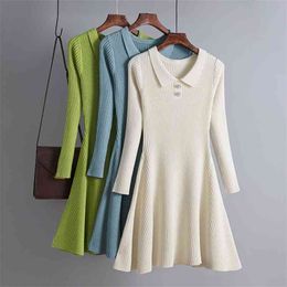Sweater rerto Dress female Korean autumn winter women's knitted solid color A-word dress fashion bottom Warm vestidos 210420