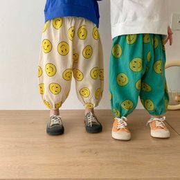 Korean style unisex cartoon printing thin loose trousers boys and girls cotton casual ankle-tied pants 1-6Y 210615