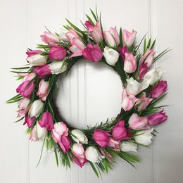 18 Inch Artificial Silk Tulip Front Door European-style Festival Decoration Flower Valentines Day Wreath