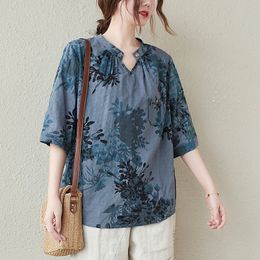 Oversized Women Cotton Linen Casual T-shirts New Arrival Summer Vintage Style Floral Print Loose Female Tops Tees S3746 210412