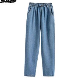 DIMANAF Women Clothing Jeans Long Pants High Waist Loose Cotton Denim Female Fashion Lady Elastic Basic Blue Trousers 211129