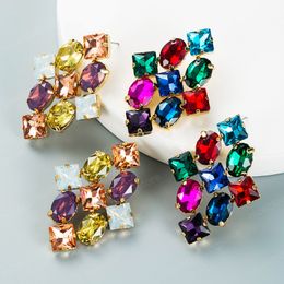 Elegant Colourful Crystal Stud Earring Luxury Geometric Gem Diaomond Statement Earrings Girl Party Ear Jewellery Brincos