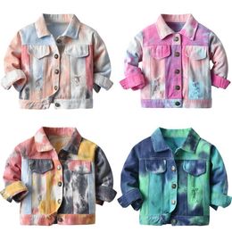 Baby Denim Jacket Tie Dye Boys Girls Jeans Outwear Button Children Outfits Sport Tops for Kids Boutique Clothing BT6613