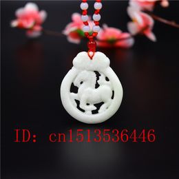 Natural White Jade Horse Pendant Necklace Jewellery Double-sided Carved Amulet Fashion Chinese Gifts Women Men sweater chain