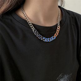 Retro Fashion Oil Drop Cuban Clasp Colour Link Chain Necklace Vintage Silver Colour Chunky Thick Choker Punk New Jewellery
