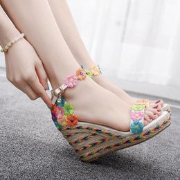 Cm Colour Lace Wedge Sandals With Large Size National Wind Stage Simple Flower Comfortable Female