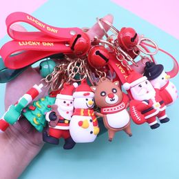 Christmas Jewellery Cartoon Key Ring Kids Santa Claus Xmas Tree Stocking Gift Sock Snowman Shape Cute Bag Toys Charm Pendants Party Gifts Keychain