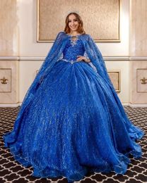 2021 Blue Squined Quinceanera 드레스 구슬 소매 소매 볼 가운 Sweet 16 Dress vestidos de 15 Anos Prom Pageant 322