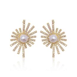 Fashion Pearl Flower Earrings for Female brand earrings luxury wedding Jewellery 2021 Designer Statement Cubic Zirconia Earings