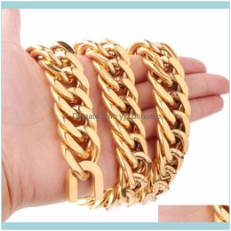 Chains Necklaces & Pendants Jewelrychains 21Mm High Class Heavy Gold Filled Stainless Steel Fashion Cut Cuban Link Miami Chain Strong Mens N