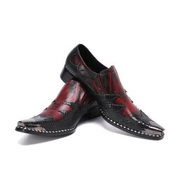 Luxury Italian Men Oxford Shoes Genuine Leather Black Red Wedding Studded Office Business Party Suit Men's Dress Metal Shoe