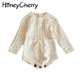 Spring and Autumn female baby openwork knit long-sleeved leotard Triangle climbing clothes Bodysuits girl 210515