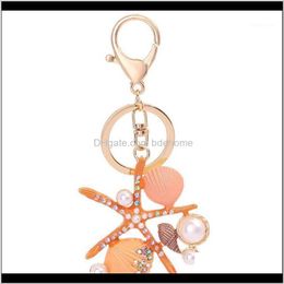 Fashion Aessories Drop Delivery 2021 Marine Style Keychains Lovely Starfish Shell Shape Pendant With Enamel Crystal Gold Color Metal Womens K